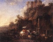 BERCHEM, Nicolaes Rocky Landscape with Antique Ruins oil painting